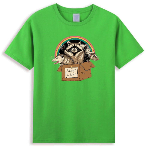 Anime Raccoon Graphic T Shirts Men Adopt Forbidden Cats Printed Tops Vintage Harajuku T Shirt 2021 Summer Casual Cotton T-shirts