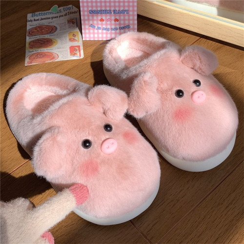 Autumn and Winter New Women's Plush Cotton Slippers Cute Pink Pig Slippers Indoor and Home Comfort Soft Sole Cotton Slippers