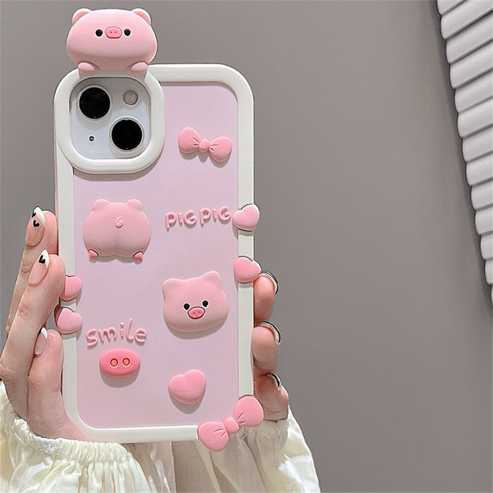 Cute 3D Cartoon Pig Pink Silicone Phone Case For iPhone 13 12 11 Pro Max