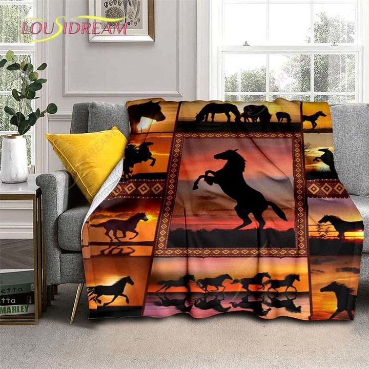 Horse Pattern Blanket Flannel Blanket Soft Fleece Throw Blankets for Living Room Bedroom Couch Sofa Warm Blanket