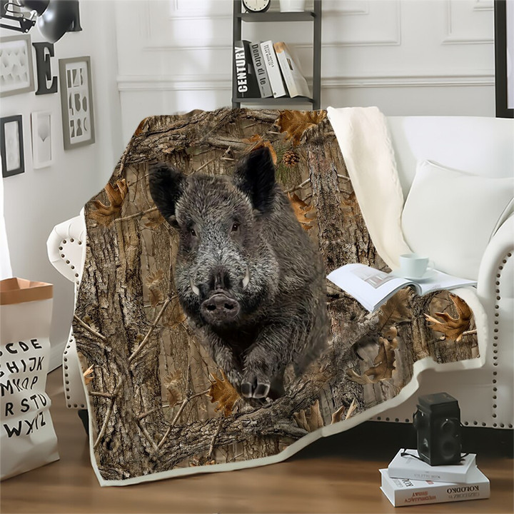 Thicken Blanket Wild Boar Hunting Pig Printed Throw Blankets for Beds Plush Fluffy Teenager Home Decoration Beddings Adult Quilt
