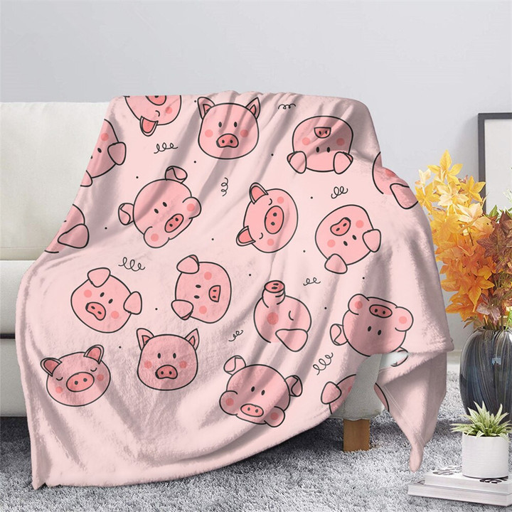 Cute Pig Pink Fleece Blanket Warm Bedroom Throw Blanket on Bed Sofa Bedding Travel Sherpa Blankets for Adult Kids Girls Quilt