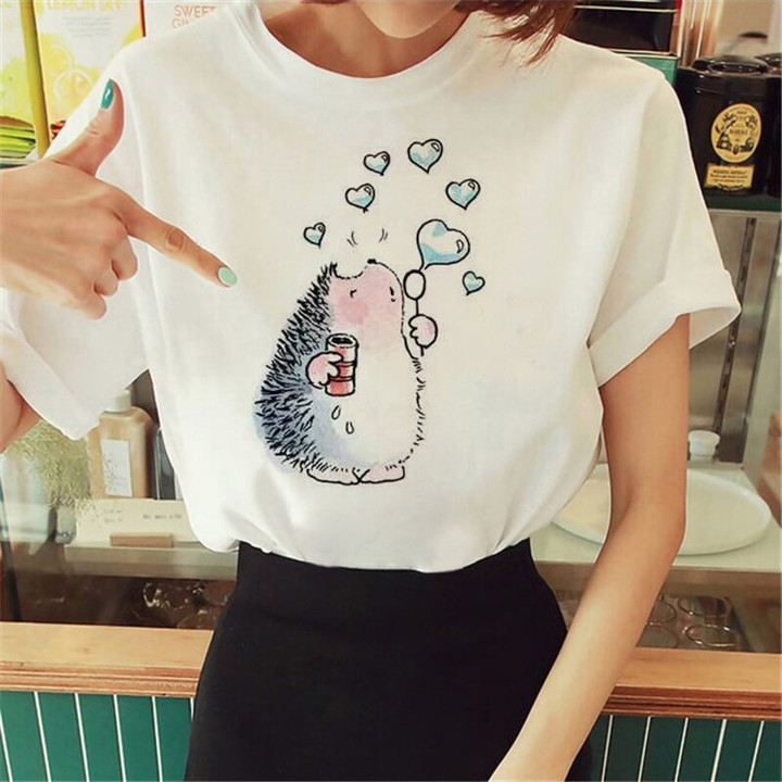 Cute Hedgehog Cartoon Fun Print T shirt