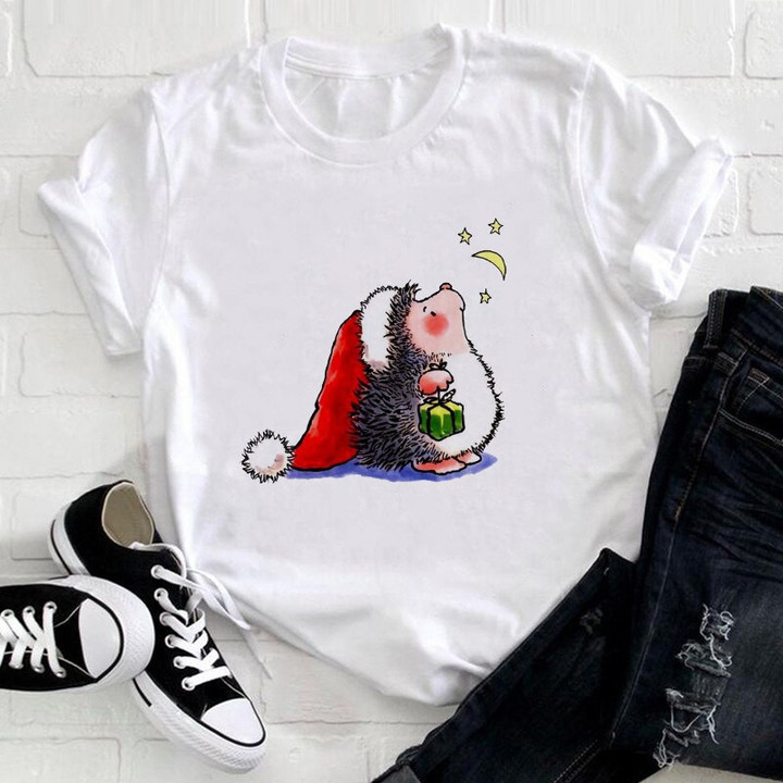 Christmas Hedgehog animal Printed t-shirt