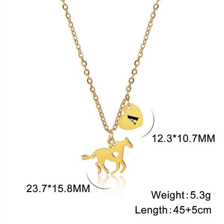 Cazador Animal Horse Initial Necklace for Women Girls Teens Stainless Steel A-Z Letter Heart Choker Necklaces Jewelry Birthday