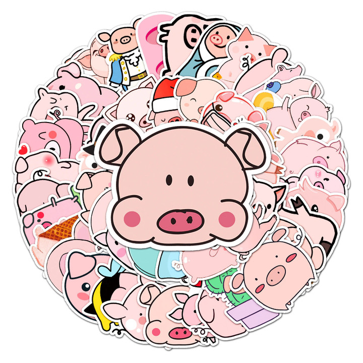 Stickers Aesthetic Sticker Child Cute Stationery Pink Pig Cartoon Graffiti Notebook Laptop Scrapbooking Motorcycle Phone Case
