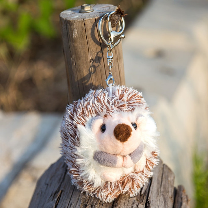 Soft Plush Hedgehog Doll Metal Keychain Grey Brown Car Pendant Toy Keyring Decoration Phone Bag Lanyard Girl Boy Gift