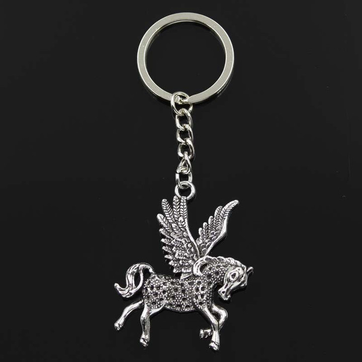 Fashion Fly Horse Unicorn 52x42mm Pendant 30mm Key Ring Metal Chain Bronze Silver Color Men Gift Souvenirs Keychain Dropshipping