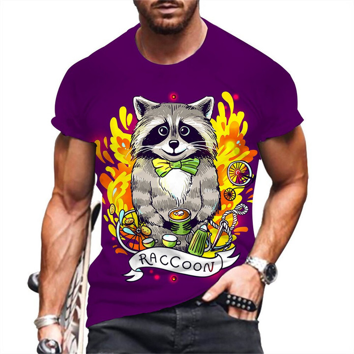 Little Raccoon 3D Printed T-shirt Summer Short Sleeve Street Fashion Personality Boys T-shirt Casual O-neck Tops Men 2022
