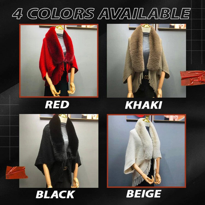 New ladies cardigan knitted wool shawl loose version thickened imitation rabbit fur collar shawl fashion coat