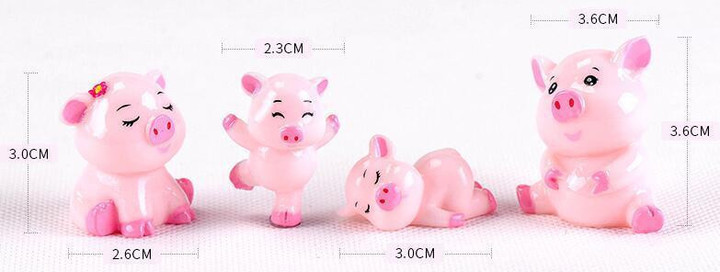 4pcs Pig Family Mini Animal Home Ornament Craft Fairy Garden Bonsai Decor Miniature Cake Decoration DIY Accessories