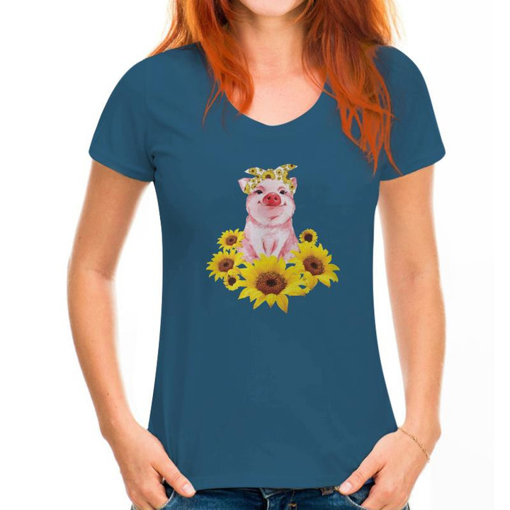 Pig Sunflowers T-Shirt Cotton S-3XL(1)