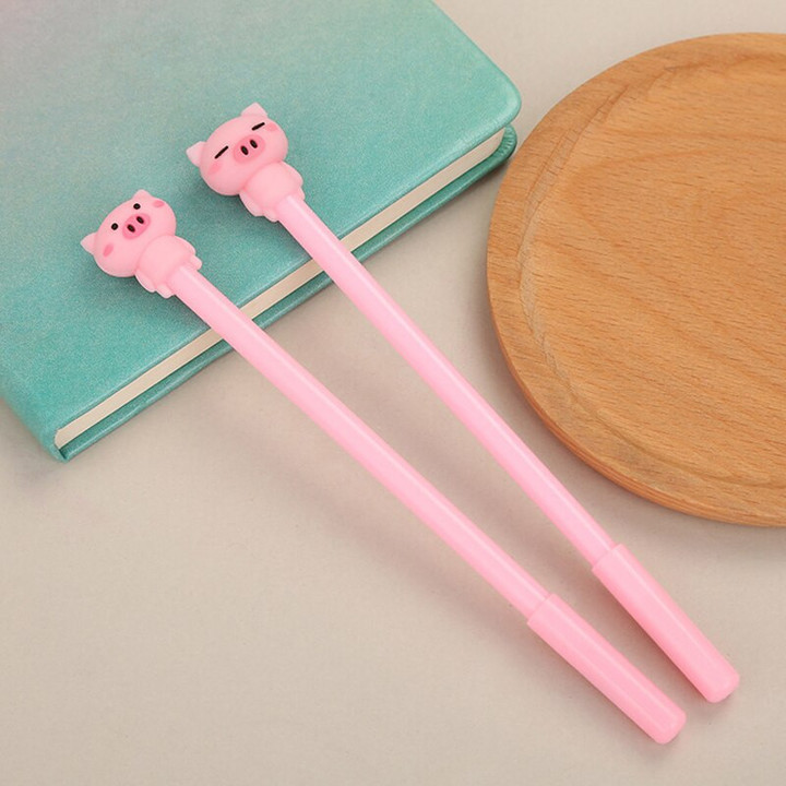 2pcs Kawaii Pink Silicone Pig Gel Pen School Office Supply Student Stationery Rollerball Pen Black Ink 0.5mm