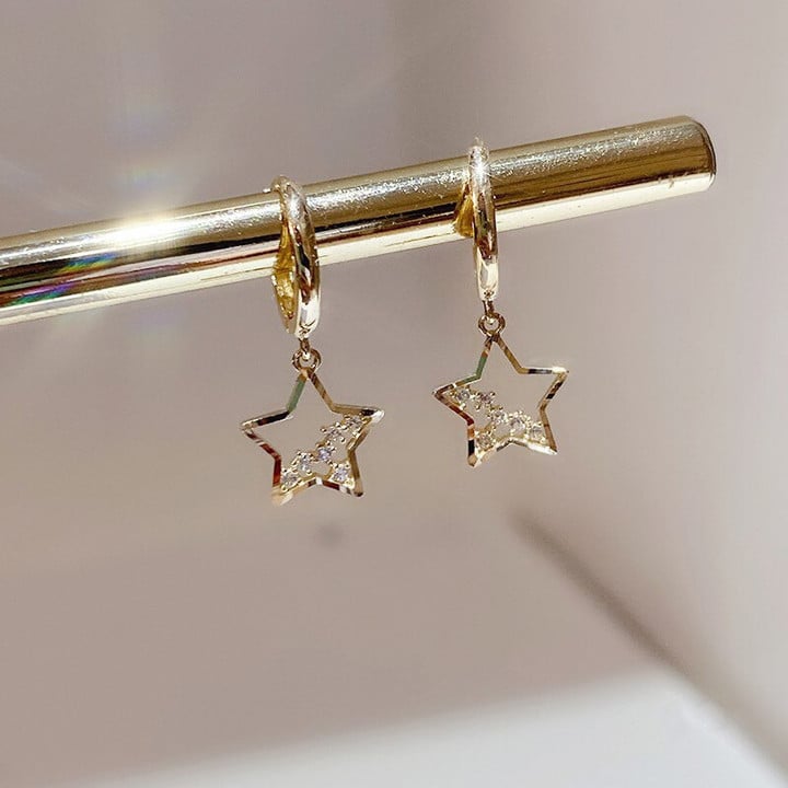 LIVVY New Fashion Korean Charm Drop Earrings for Women Trendy Simple Star Zircon Elegant Jewelry Gifts