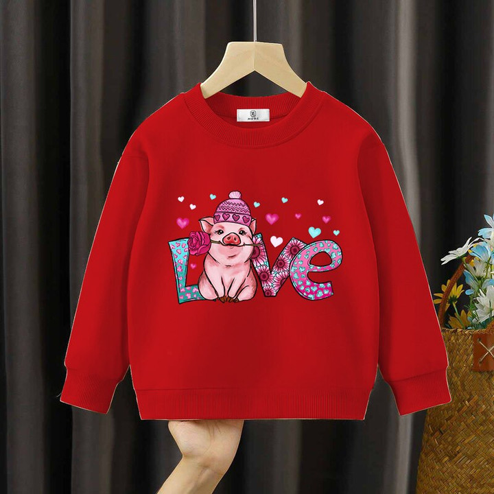 4-16years Hoodie Farm Animals Print Children's Clothing Girls Boys Cartoon Rose&love Sweatshirts Spring Original Pet Pig Hoodies