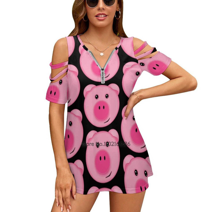 Cute Pink Farm Pig Woman Tshirts Printed Tops