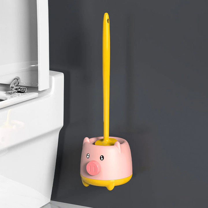 Cute Pig Toilet Brush Wall Hanging Rack Leak Proof Gap Cleaning Tools Bathroom Cleaner Long Handle Household WC Accessories