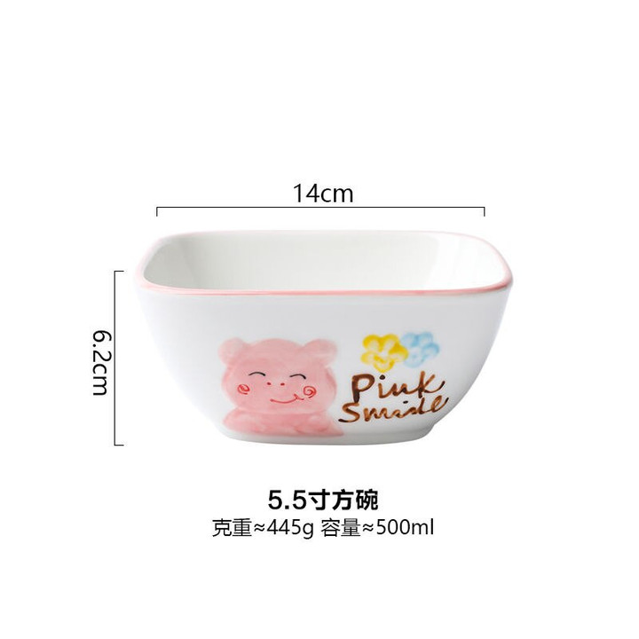 Cute Plate Cartoon Ceramic Tableware Grid Plate Home Creative Cup Piggy Dish Rice Bowl Dinner Plate Dinner Set Plates and Dishes