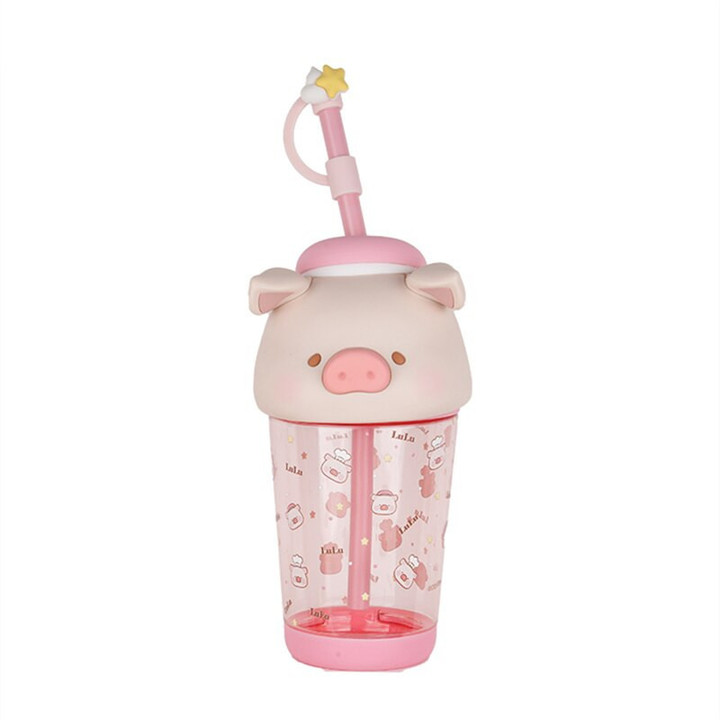 Water bottle Cute Cartoon Piggy 400ml Plastic Portable Water Bottle for Girl Drinking Tea Mug Outdoor Sport Camping Supplies Cof