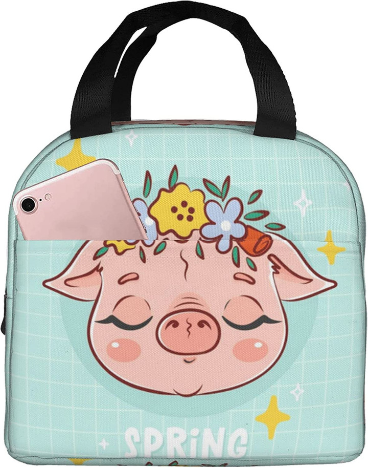 Hello Cute Pig Face Lunch Bags for Women Insulated Lunch Box Cooler Thermal Tote Bag for Adults Girls Work School Hiking Picnic