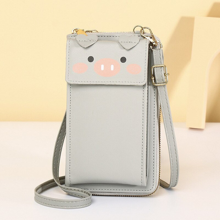 New Women's Cute Pig Mobile Bags Women's Wallet Zipper Female Card Holders Long Shoulder Crossbody Bag Lady Purses