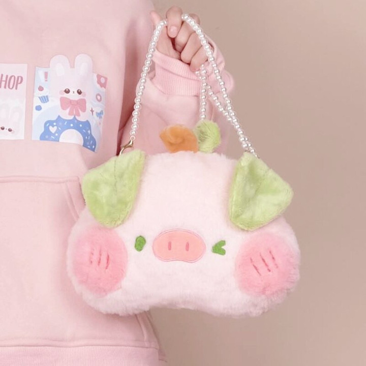 Fashion Kawaii Trendy Cute Pig Shoulder Bag Plush New Winter Soft Girl Cartoon Cute Pearl Women Crossbody Bag Messenger Handbags