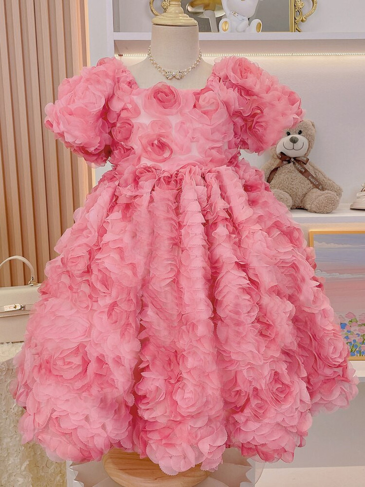 Stereoscopic Floral Short Sleeve Princess Girls Dresses For Kids 2023 Summer dress