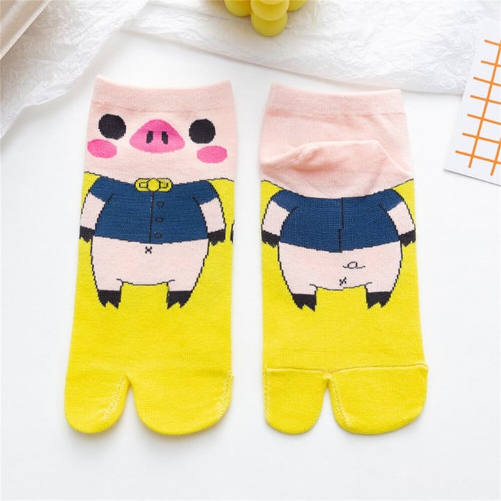 New Summer Cute Cartoon Pig Patterned Two-Toe Short Ankle Socks Girls' Breathable Cozy Cotton Piggy Chaussette Dropship