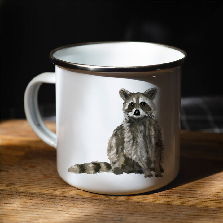 Raccoon Enamel Mug, cute raccoon unbreakable mug 11oz coffee Mug friends Birthday Gift