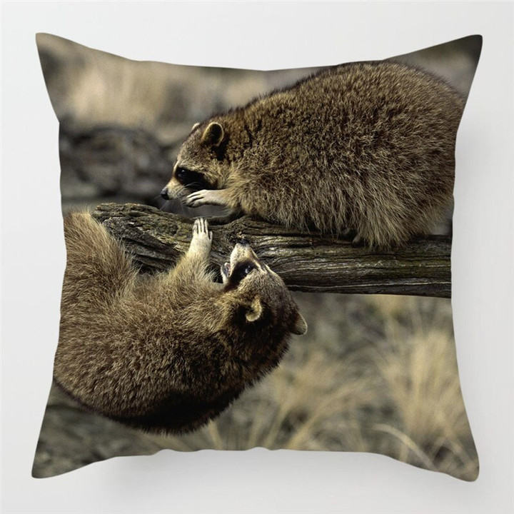 Cute Raccoon Cushion Cover 45x45cm Wild Bird Printing Pillowcase for Home Sofa Bed Chair Decorative Pillows Covers