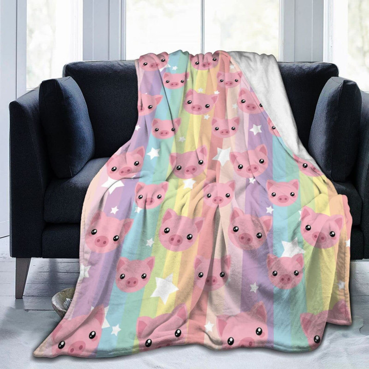 Cute Piggy Blanket Cozy Soft Flannel Kawaii Cartoon Animal Pig Bedding Kids Girl Pink Throw Blankets Lightweight Warm Bedspread