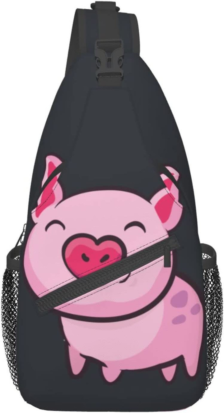 Pink Pig Sling Bag Crossbody Backpack For Women Men Chest Bag Hiking Bag For Camping Biking Travel
