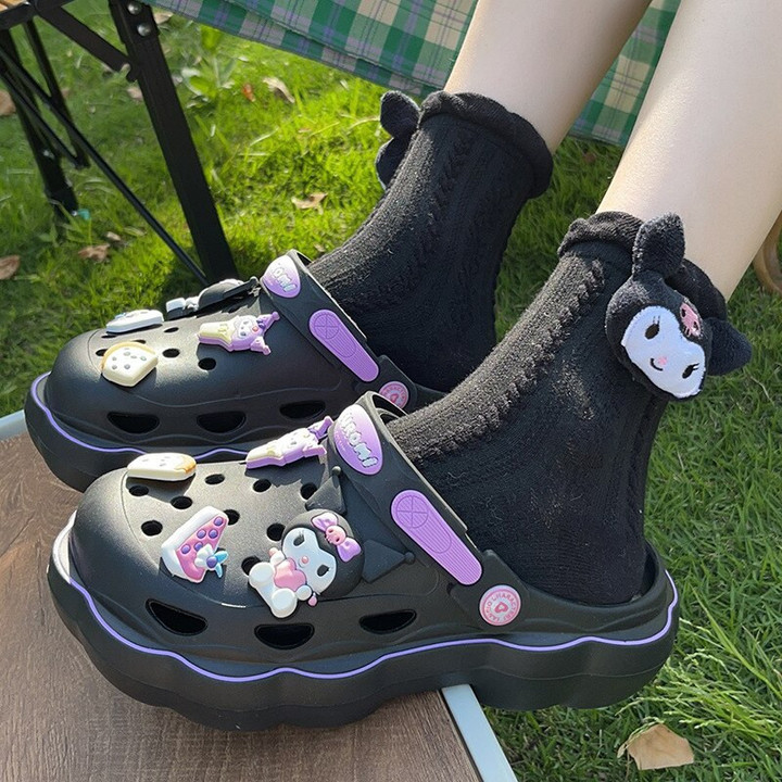 Cute Hello Kitty Kuromi Clogs Summer Kawaii Fashion Sandals Y2K Flat Shoes Anime Sanrio Slipper Girls Birthday Gift