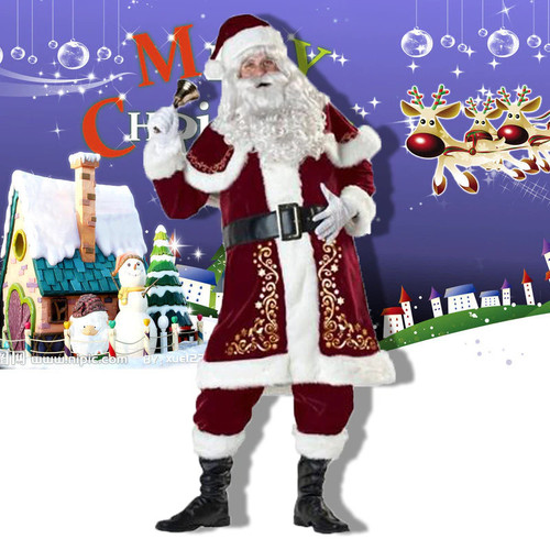 Couple Christmas Santa Claus Cosplay Costume Cosplay Red Corduroy Lady Elegant Christmas Party Long Dress Set