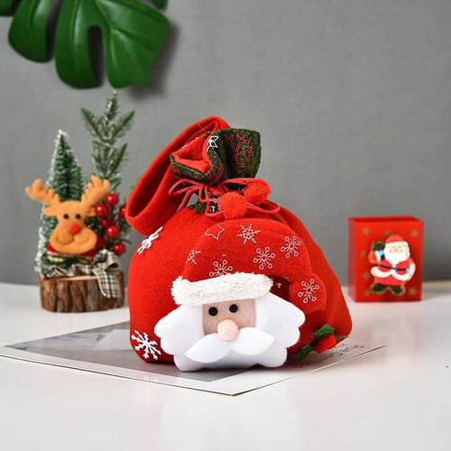 Christmas Santa Sack Children Xmas Gifts Candy Stocking Bag Exquisite Santa Claus Printed Linen Christmas Candy Bag