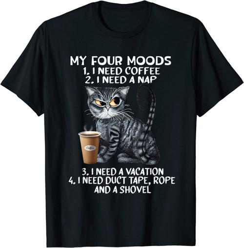 Cats And Coffee My Four Mood Men T Shirt Fashion Design Short Sleeve Casual Tops Hipster Printed Japanese T-shirt Cool Tee 90s