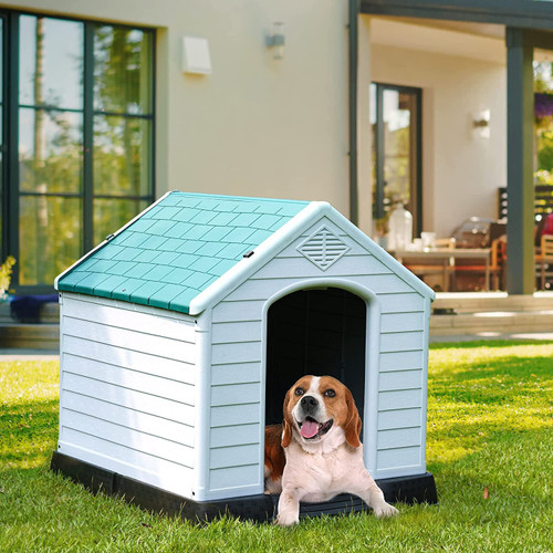 Large Plastic Dog House Outdoor Indoor Insulated Doghouse Puppy Shelter Water Resistant Easy Assembly Sturdy Dog Kennel with Air