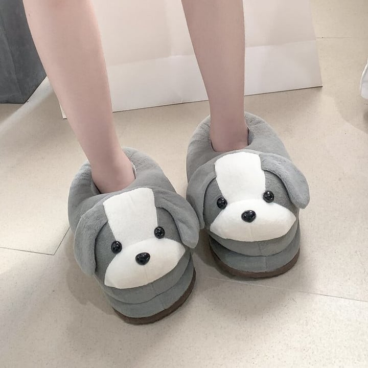 Female Beagle Cotton Shoes Winter Indoor Home Chubby Shoes Warm Bread Fashion Shoes Furry Slides for Women Dog Cotton Slippers