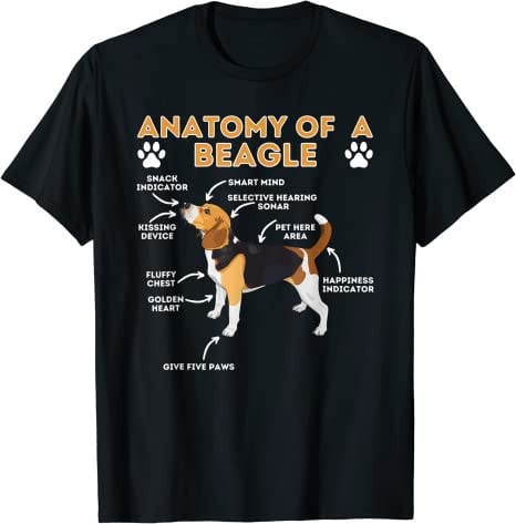 Anatomy of A Beagle - Funny Beagle Dog Lover Pet Owner T-Shirt Mama Gift Cute Beagle-Dog Knowledge Print Basics Graphic Tee Tops