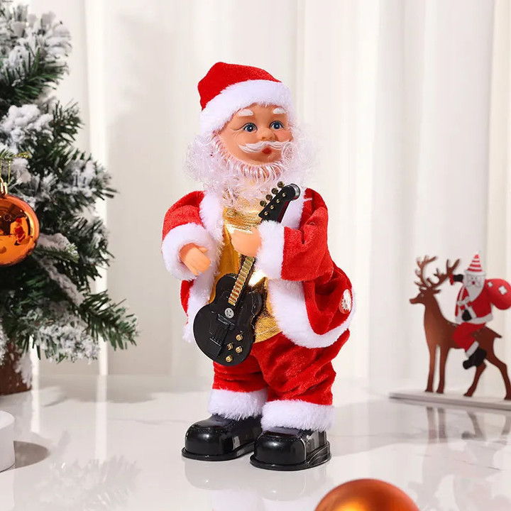 Christmas Electric Musical Hip Dancing Play Guitar Santa Claus Doll Ornament with Music Party Christmas Decoration Gift for Kids