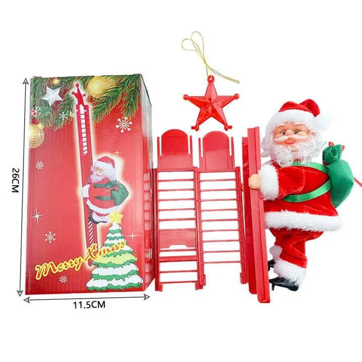 Electric Climbing Ladder Santa Claus Doll Toys Music Christmas Ornaments Gift Merry 2024 NewYear Christmas Tree Hanging Decor