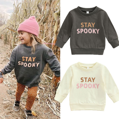 0-3Y Autumn Hallween Baby Girls Boys Sweatshirt T Shirts Colorful Letter Print Long Sleeve Pullover Tops