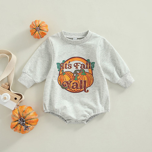 0-18M Halloween Days Baby Girls Boys Cute Romper Pumpkin Print Long Sleeve Grey Sweatshirt Jumpsuits