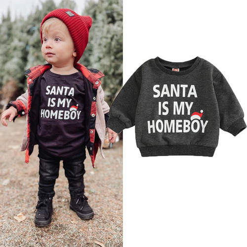 0-5Y Christmas Kids Boys Casual Sweatshirt T Shirts Santa Letter Printed Long Sleeve Pullover Xmas Tops