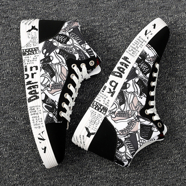New Fashion Printing Sneakers Men Autumn High Top Mens Graffiti Shoes Black Hip Hop Man Casual Sneakers Couple zapatos hombre