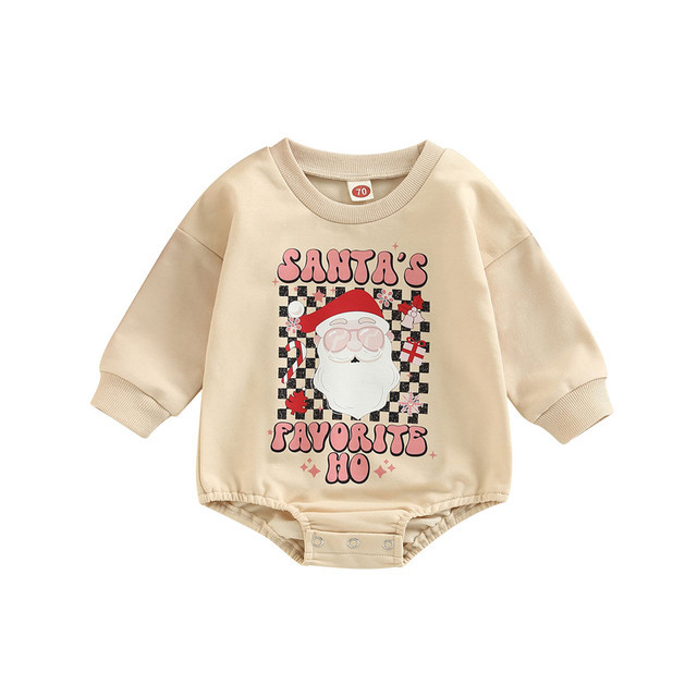0-24M Infant Baby Girls Boys Xmas Romper 3 Style Christmas Letter Santa Print Long Sleeve Sweatshirt Jumpsuit