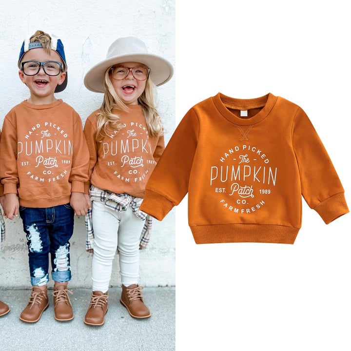 0-6Y Halloween Kids Girls Boys Sweatshirt T Shirts Pumpkin Letter Printing Long Sleeve Pullover Outwear