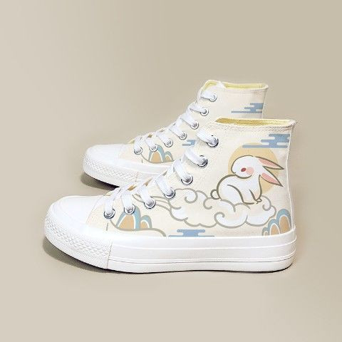Legends Jade Rabbit Cloud Printed Sneakers Teen Girls High Top Canvas Shoes Women's Summer Trainers Stylish Streetwear