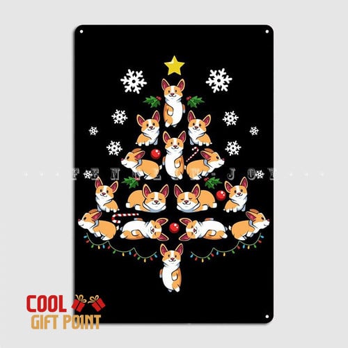 Welsh Corgi Christmas Tree Metal Plaque Poster Wall Decor