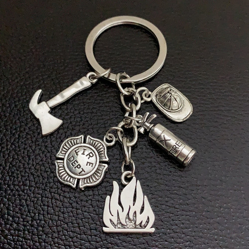 2020 New Fire Extinguisher and Flame Keychain/Firemen Gift/Firefighter Pendant keychain Gift